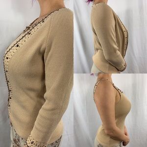 Tan Belldini beaded zip up  shirt set p-s/p-m